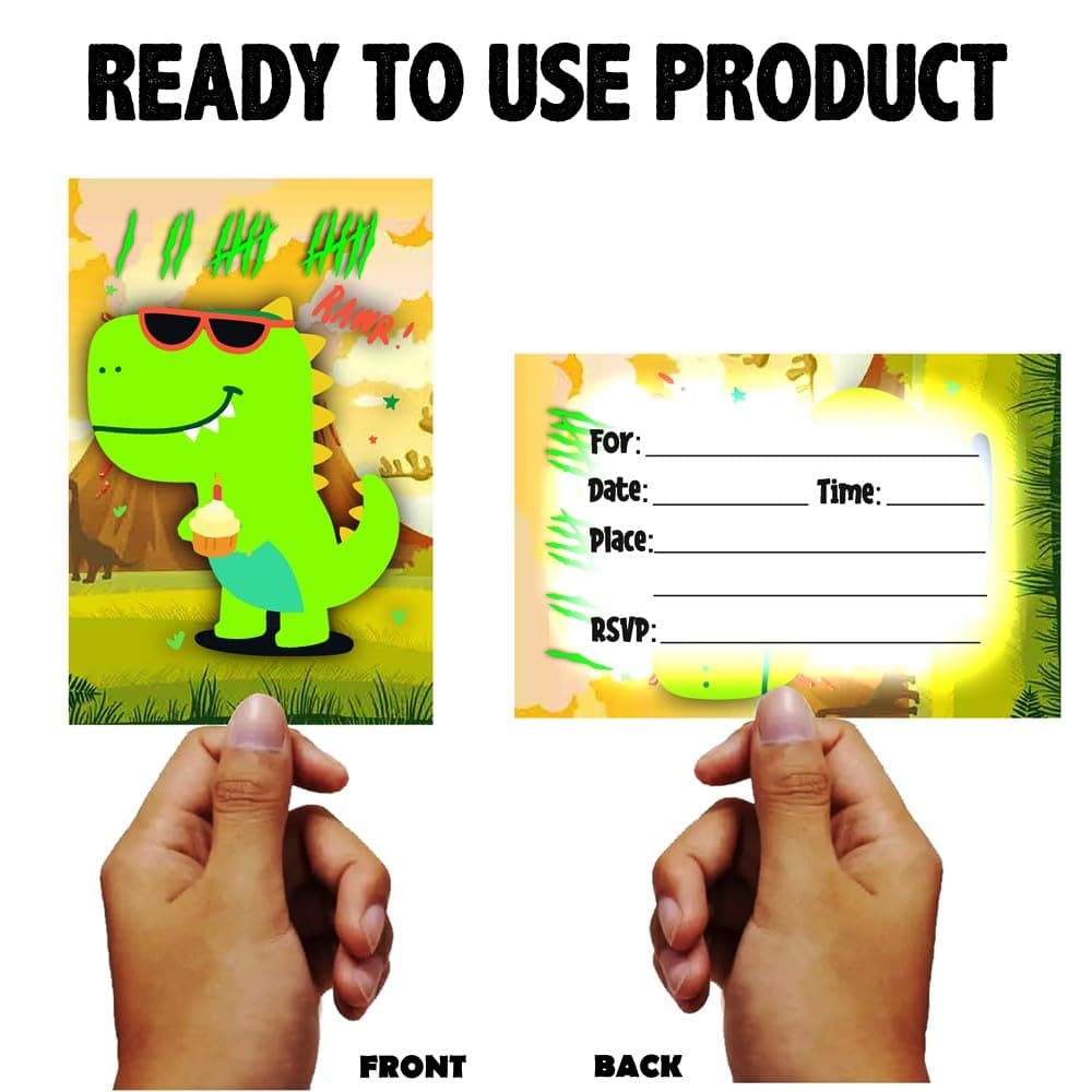 Balloonistics Dinosaur Theme Birthday Invitation Cards Premium Double-Sided Cardstock Dino Theme Invites Roar Party for Kids Birthday (Invite Cards - Pack of 10) thumbnail 4