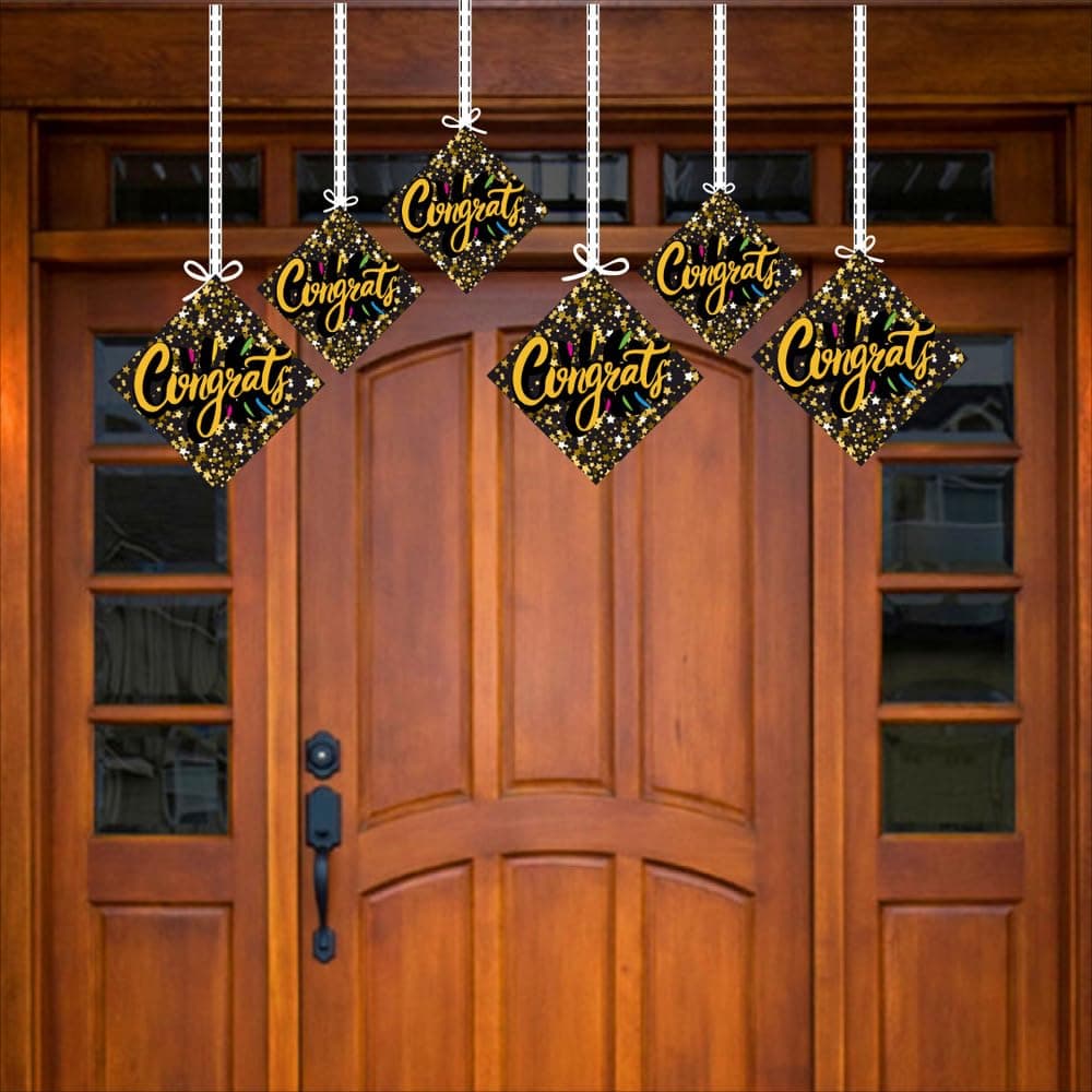 Balloonistics "Congrats" Theme Hanging Decorations (Pack of 12) - Double-Sided Cardstock Congratulations Bunting for Graduation, Promotions & Success Parties - Elegant Achievement Ceiling Decor with Ribbons (Hangings - Pack of 12) thumbnail 3