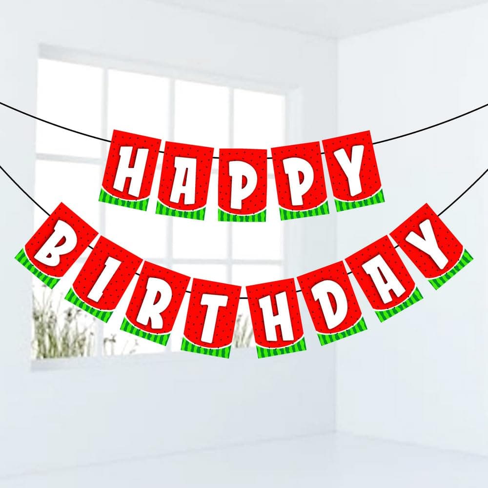 Balloonistics Watermelon Happy Birthday Banner – Vibrant Red & Green "One in a Melon" Bunting – Premium Cardstock Summer Fruit Theme Party Decorations for Girls & Boys thumbnail 1