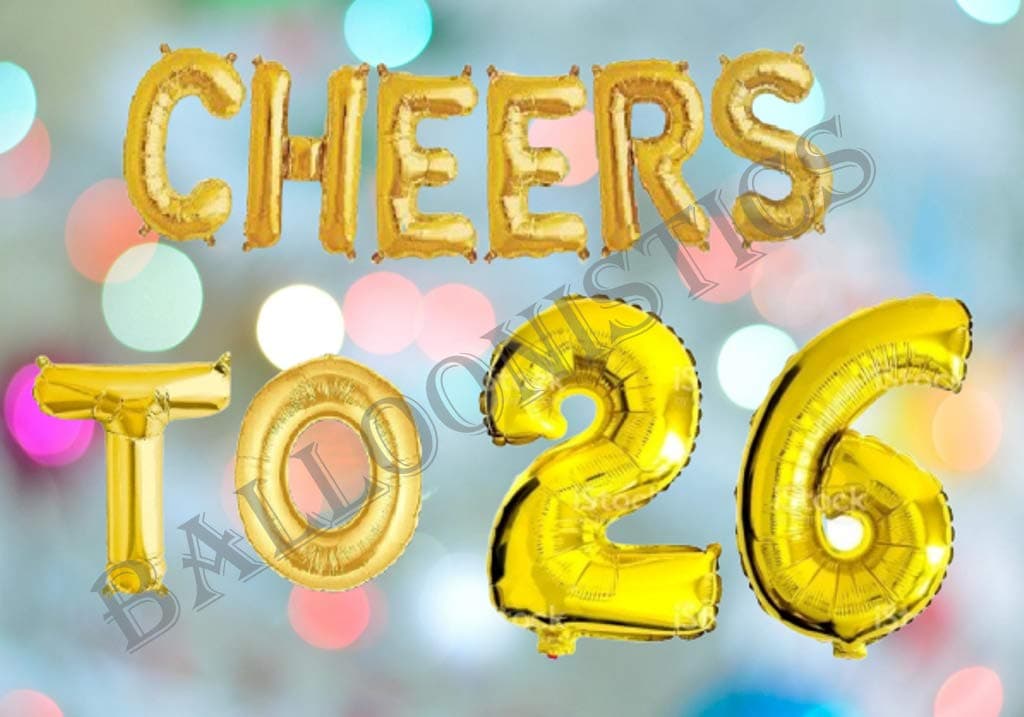 Balloonistics 'Cheers to 26' Gold Foil Balloon – 26th Birthday & Anniversary Party Decoration thumbnail 3