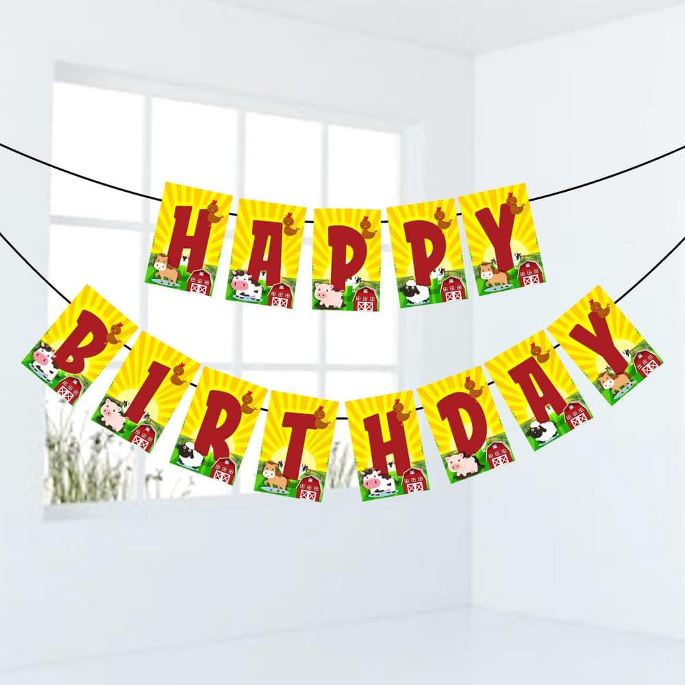 Balloonistics Farm Theme Happy Birthday Banner - "Join the Herd" Barnyard Bunting - Premium Cardstock Red Tractor & Cow Birthday Decoration with Ribbons, Rustic Country Party & Dessert Table Backdrop (Happy Birthday Banner) thumbnail 1