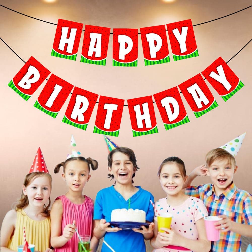 Balloonistics Watermelon Happy Birthday Banner – Vibrant Red & Green "One in a Melon" Bunting – Premium Cardstock Summer Fruit Theme Party Decorations for Girls & Boys thumbnail 3