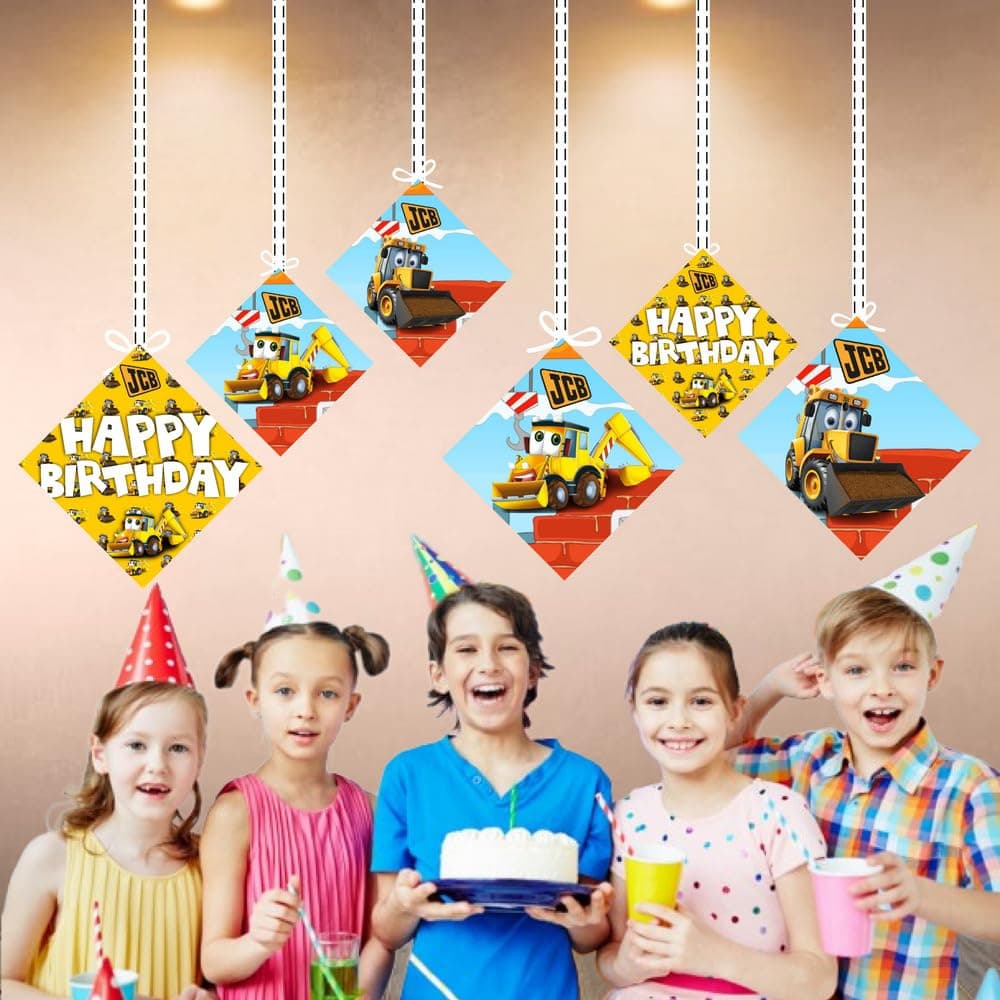 Balloonistics Little JCB Theme Party Hangings - Pack of 12 Construction Zone Ceiling Decorations - Premium Cardstock Yellow Digger & Excavator Cutouts, Little Builder Birthday Party Decor (Hangings - Pack of 12) thumbnail 4