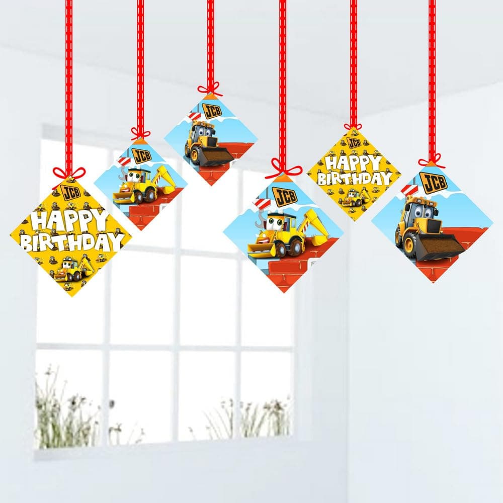 Balloonistics Little JCB Theme Party Hangings - Pack of 12 Construction Zone Ceiling Decorations - Premium Cardstock Yellow Digger & Excavator Cutouts, Little Builder Birthday Party Decor (Hangings - Pack of 12) thumbnail 1