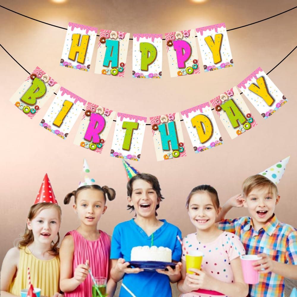 Balloonistics Donut Sprinkles Theme Happy Birthday Banner for Kids and Adult Theme Party thumbnail 3