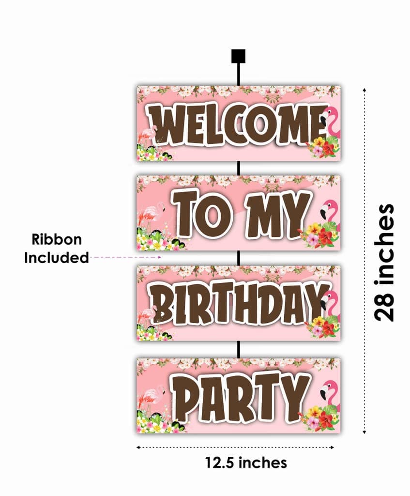 Balloonistics Flamingo Theme Welcome Outdoor Board - 2.3 Ft Large Happy Birthday Entryway Sign - Premium Cardstock "Let’s Flamingle" Decoration with Ribbons, Tropical Luau & Pool Party Backdrop (Welcome Outdoor Board) thumbnail 2
