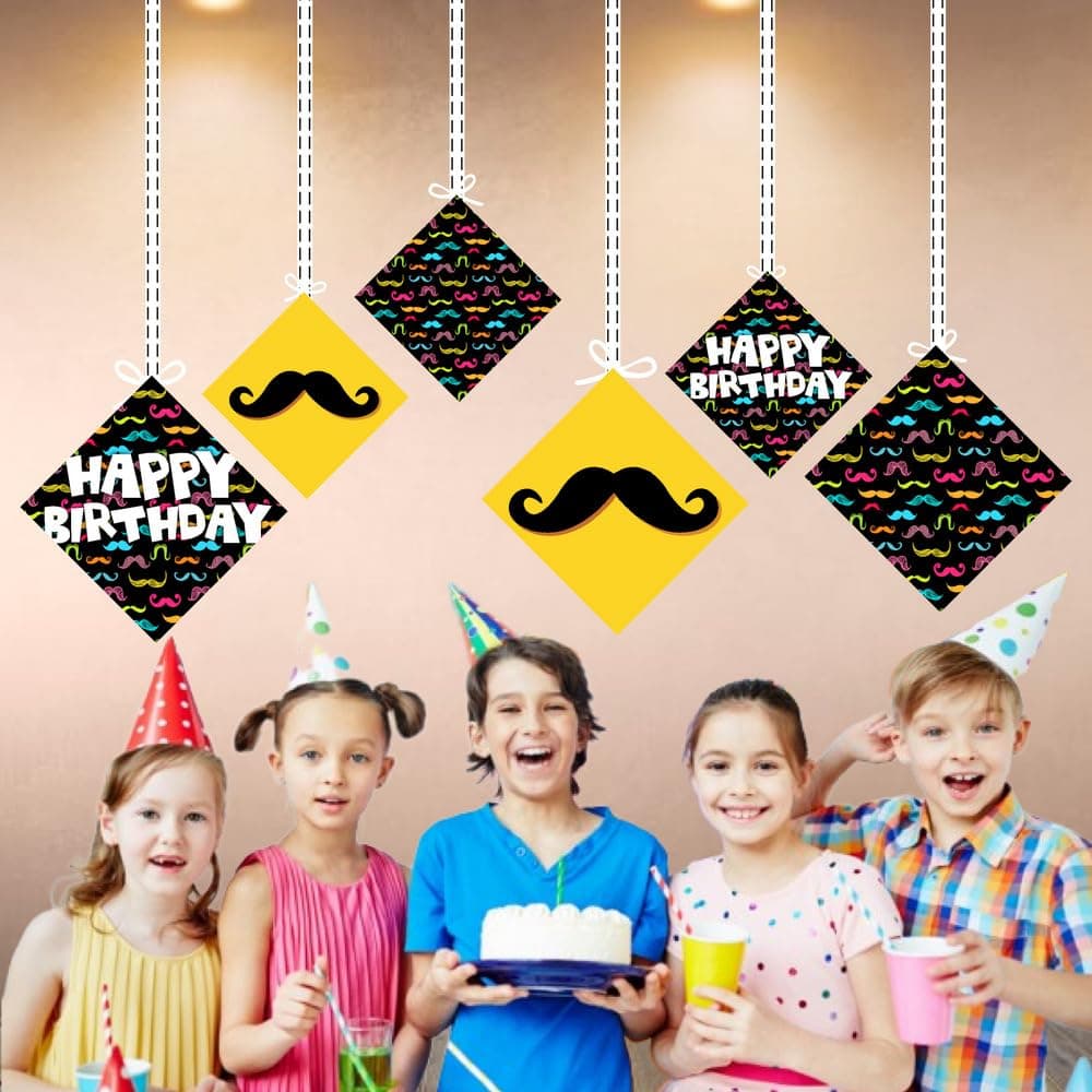 Balloonistics Mustache Happy Birthday Hanging Decorations (Pack of 12) - Double-Sided Cardstock "Little Man" Birthday Bunting - Dapper Mustache & Bowtie Room Decor with Ribbons for Boys & Men’s Parties (Hangings - Pack of 12) thumbnail 4