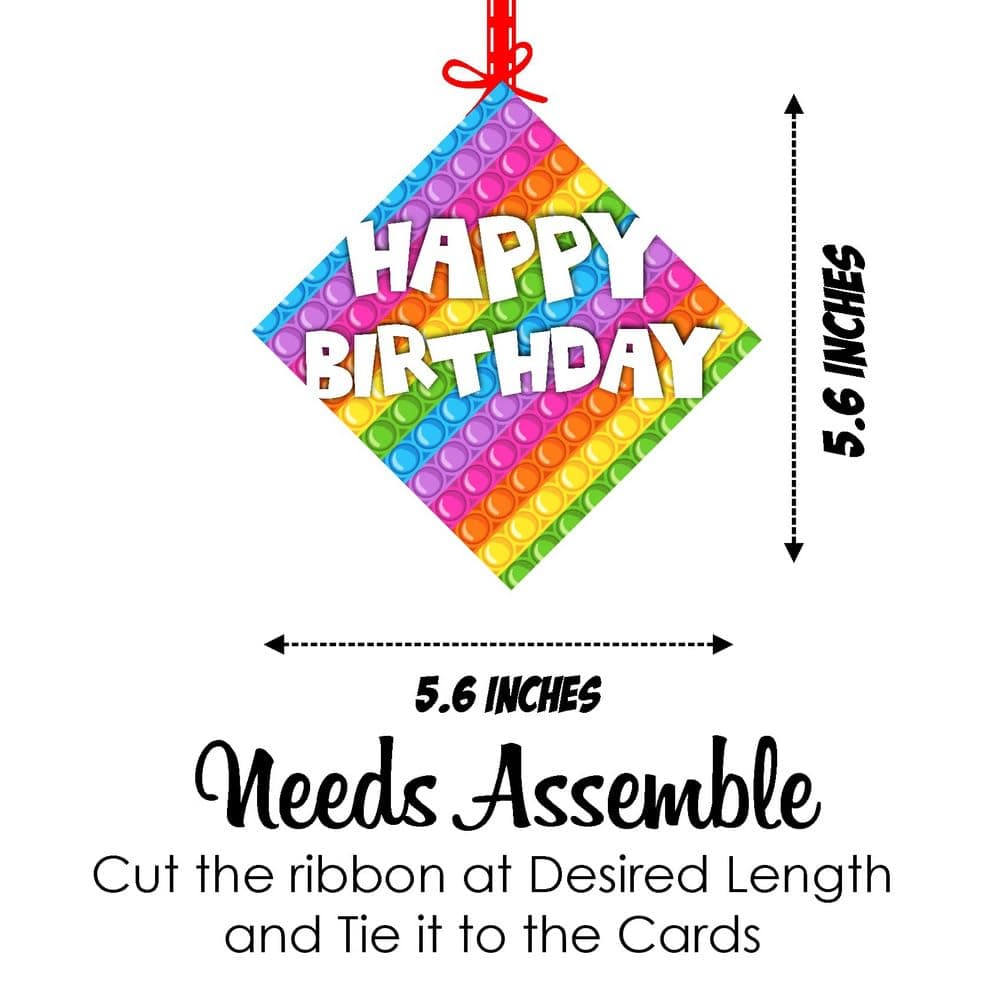 Balloonistics Pop It Theme Happy Birthday Hanging Decorations - Pack of 12 Double-Sided Cardstock Cutouts with Hanging Ribbons - Vibrant Fidget Toy Party Decor for Ceiling, Walls & Windows (Hangings - Pack of 12) thumbnail 7