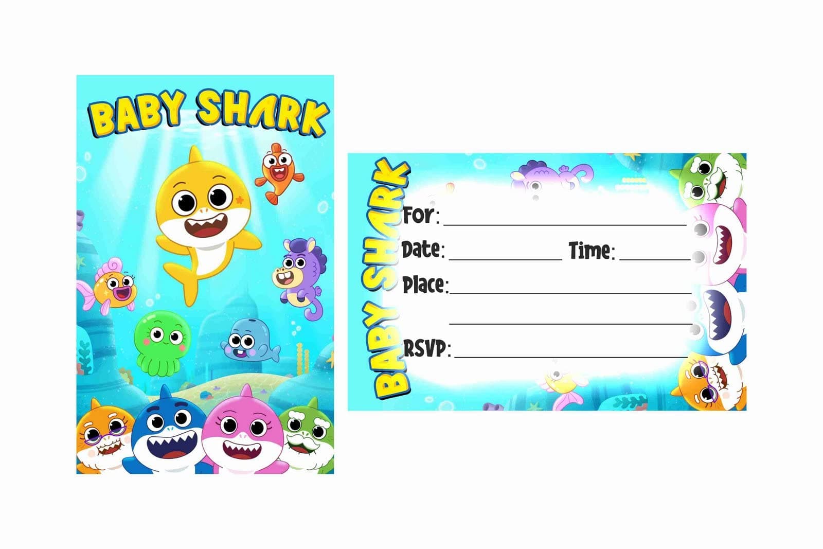 Balloonistics Little Shark Theme Birthday Invitation Cards Premium Double-Sided Cardstock Invite Party Supplies for Kids Birthday (Invite Cards - Pack of 10) thumbnail 1