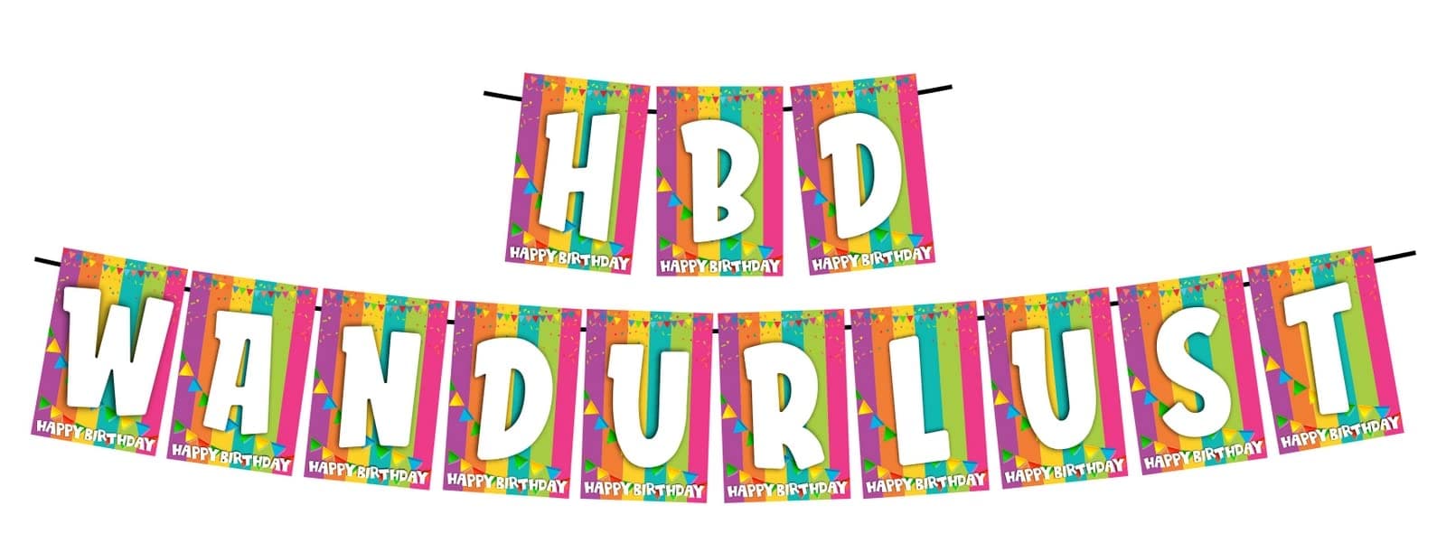 Balloonistics HBD Wandurlust Happy Birthday Banner - Vibrant Rainbow & Bunting Cardstock Bunting - Travel, Adventure & Explorer Theme Decorations, "Happy Birthday Wanderlust" Backdrop thumbnail 1