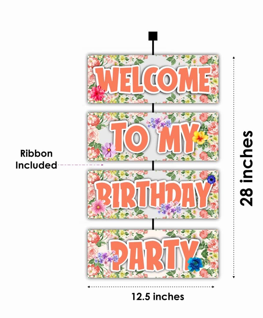Balloonistics Floral Theme Welcome Board (2.3 Feet) - Elegant Botanical Flower Greeting Sign for Birthdays, Garden Parties & Tea Parties - Large Cardstock Entrance Decor with Ribbons for Indoor & Outdoor Use (Welcome Outdoor Board) thumbnail 2
