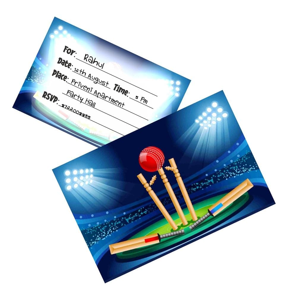 Balloonistics Cricket Theme Invitation Cards Premium Cardstock Invites Double-Sided Print Sporty Cricket Party Supplies for Kids Birthday (Invite Cards - Pack of 10) thumbnail 1