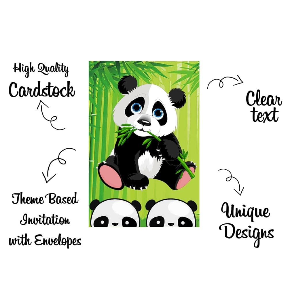 Panda Theme Birthday Invitation Cards - Pack of 10 - Double-Sided Premium Cardstock Invites for Kids - Cute Panda Bear & Bamboo Jungle Party Stationery for Boys & Girls (Invite Cards - Pack of 10) thumbnail 5