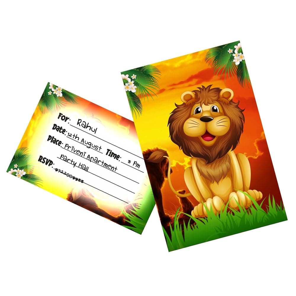 Balloonistics Lion Theme Birthday Invitation Cards - Pack of 20 Roaring Jungle Safari Party Invites - Premium Cardstock "King of the Jungle" Fill-in Invitations, Wild One & Zoo Theme Birthday Supplies (Invite Cards - Pack of 10) thumbnail 1