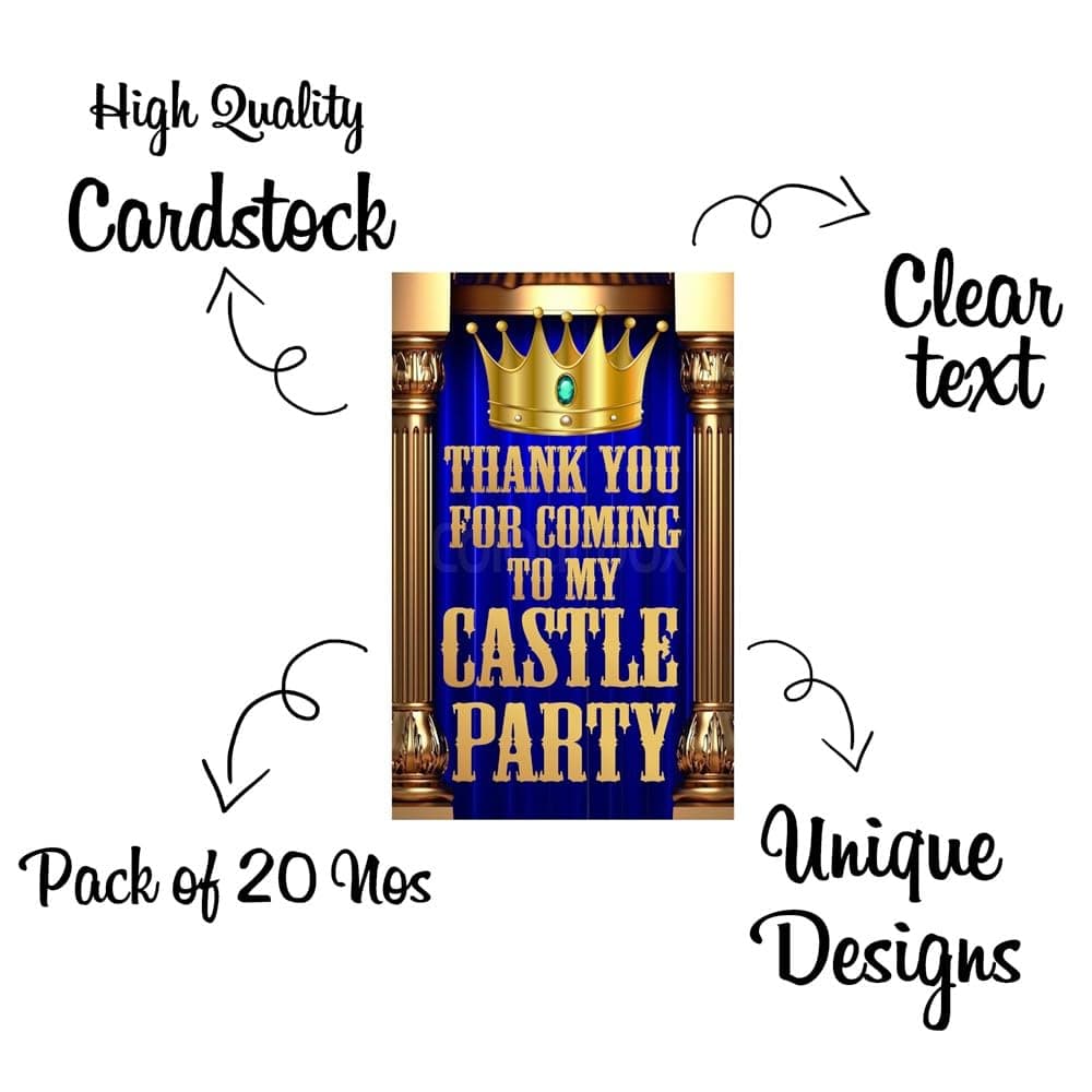 Balloonistics Prince Theme Thank You Cards for Return Gifts Party Premium Cardstock Cards for Boys, Kids Birthday (Thank you Cards - Pack of 20) thumbnail 5