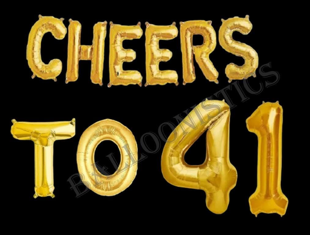 Balloonistics 'Cheers to 41' Gold Foil Balloon Combo – Number 41 Balloon for 41st Birthday & Anniversary Decoration thumbnail 2