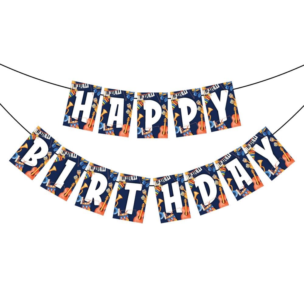 Balloonistics Music Theme Happy Birthday Banner – Rock & Roll Musical Note Bunting – Premium Cardstock Party Decorations for Musicians & Music Lovers thumbnail 1