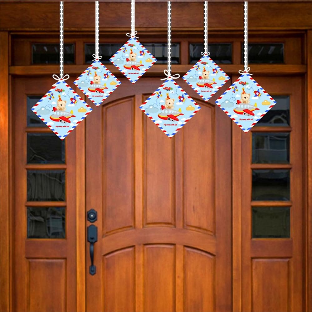 Aeroplane Hanging Decorations Double-Sided Cardstock Airplane Ornaments for Birthday Parties Pilot & Aviation Theme Ceiling Decor with Ribbons(Hangings - Pack of 12) thumbnail 3