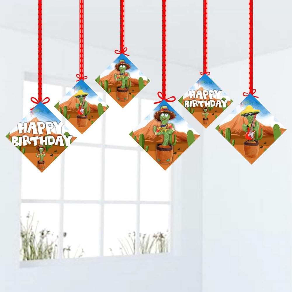 Balloonistics Talking Cactus Happy Birthday Hanging Decorations - Set of 12 Double-Sided Cardstock Swirls - Dancing Cactus Theme Party Supplies, Fiesta Birthday Ceiling Streamers, Fun Mimicking Plant Decor (Hangings - Pack of 12) thumbnail 1