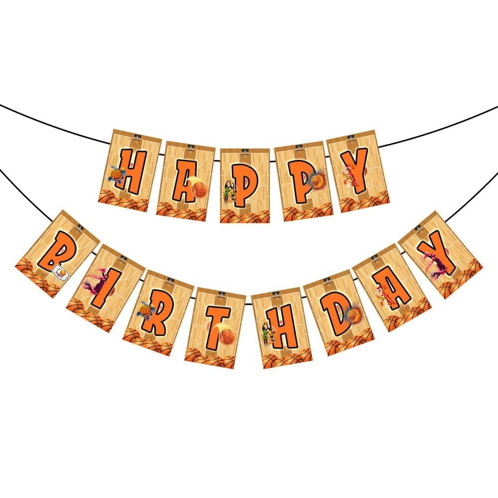 Balloonistics Basketball Theme Happy Birthday Banner Premium Cardstock Sports Theme Backdrop for Birthday Decoration with Ribbon for Kids (Happy Birthday Banner) thumbnail 2