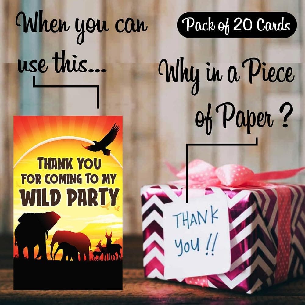African Safari Theme 20 Pack Thank You Cards Jungle Animal Theme Party Supplies for Kids Multicolor African Zoo Birthday Favors thumbnail 2