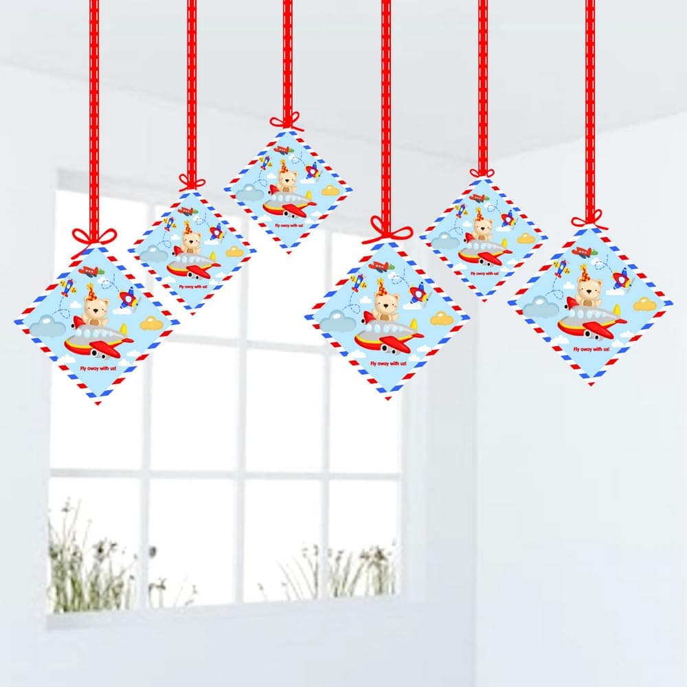 Aeroplane Hanging Decorations Double-Sided Cardstock Airplane Ornaments for Birthday Parties Pilot & Aviation Theme Ceiling Decor with Ribbons(Hangings - Pack of 12) thumbnail 1