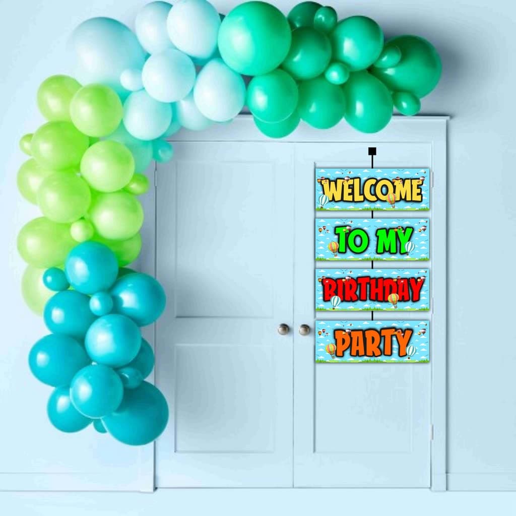 Balloonistics Hot Air Balloon Theme Welcome Board - 2.3 Ft Large "Adventure Awaits" Entryway Sign - Premium Cardstock Pastel Sky & Clouds Birthday Decoration with Ribbons, Whimsical Party Backdrop (Welcome Outdoor Board) thumbnail 3