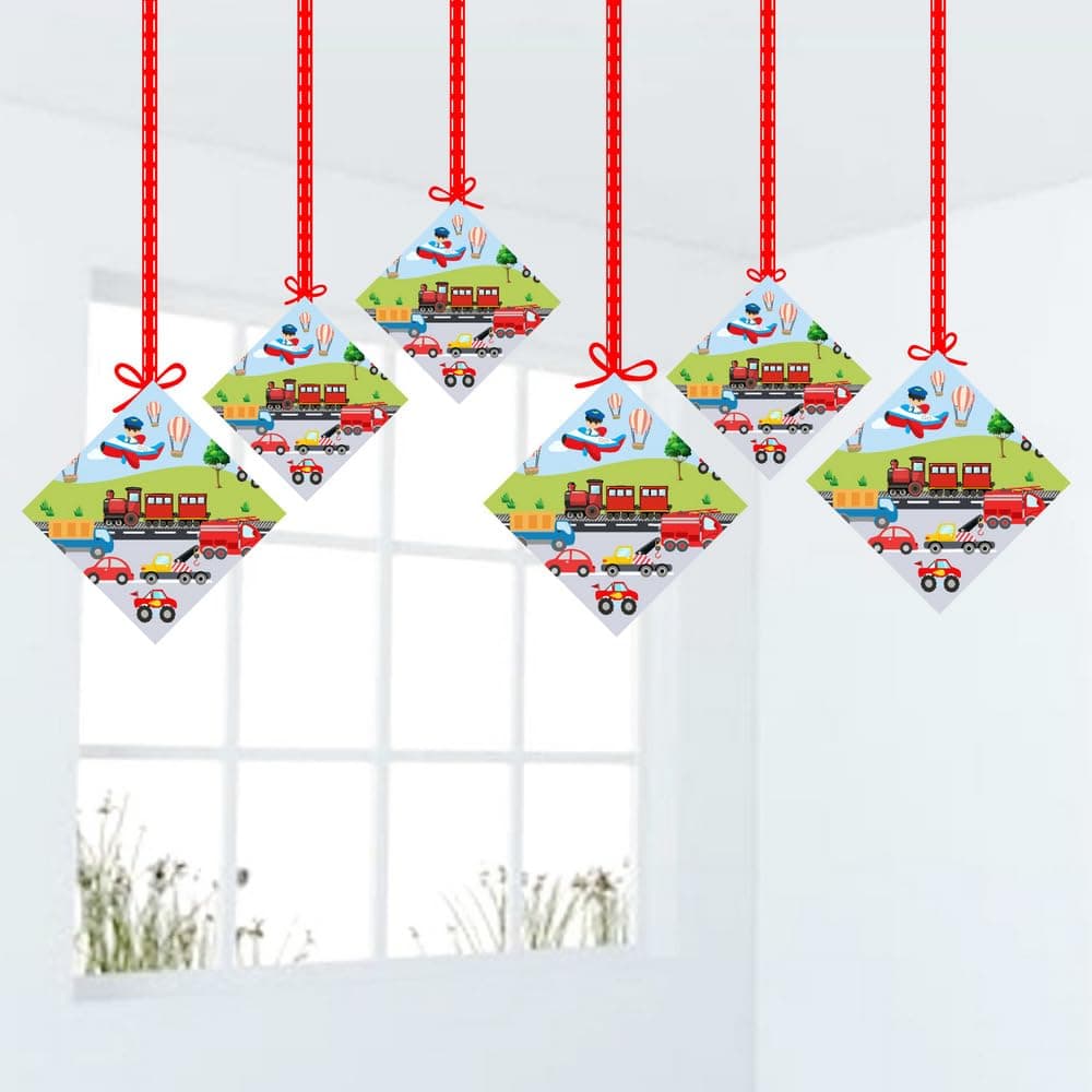 Balloonistics Transport Theme Hanging Decorations Double-Sided Premium Cardstock Vehicle & Transportation Birthday Party Ceiling Decor (Hangings - Pack of 12) thumbnail 1
