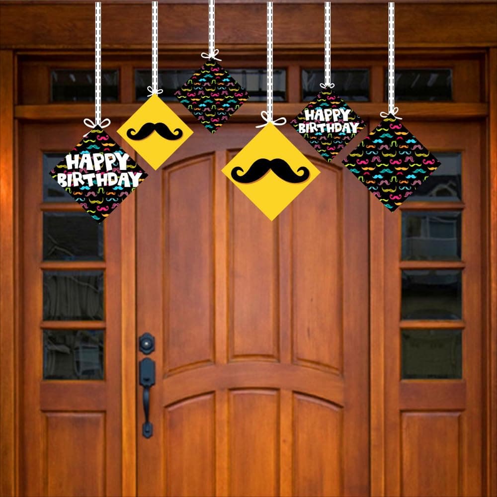 Balloonistics Mustache Happy Birthday Hanging Decorations (Pack of 12) - Double-Sided Cardstock "Little Man" Birthday Bunting - Dapper Mustache & Bowtie Room Decor with Ribbons for Boys & Men’s Parties (Hangings - Pack of 12) thumbnail 3