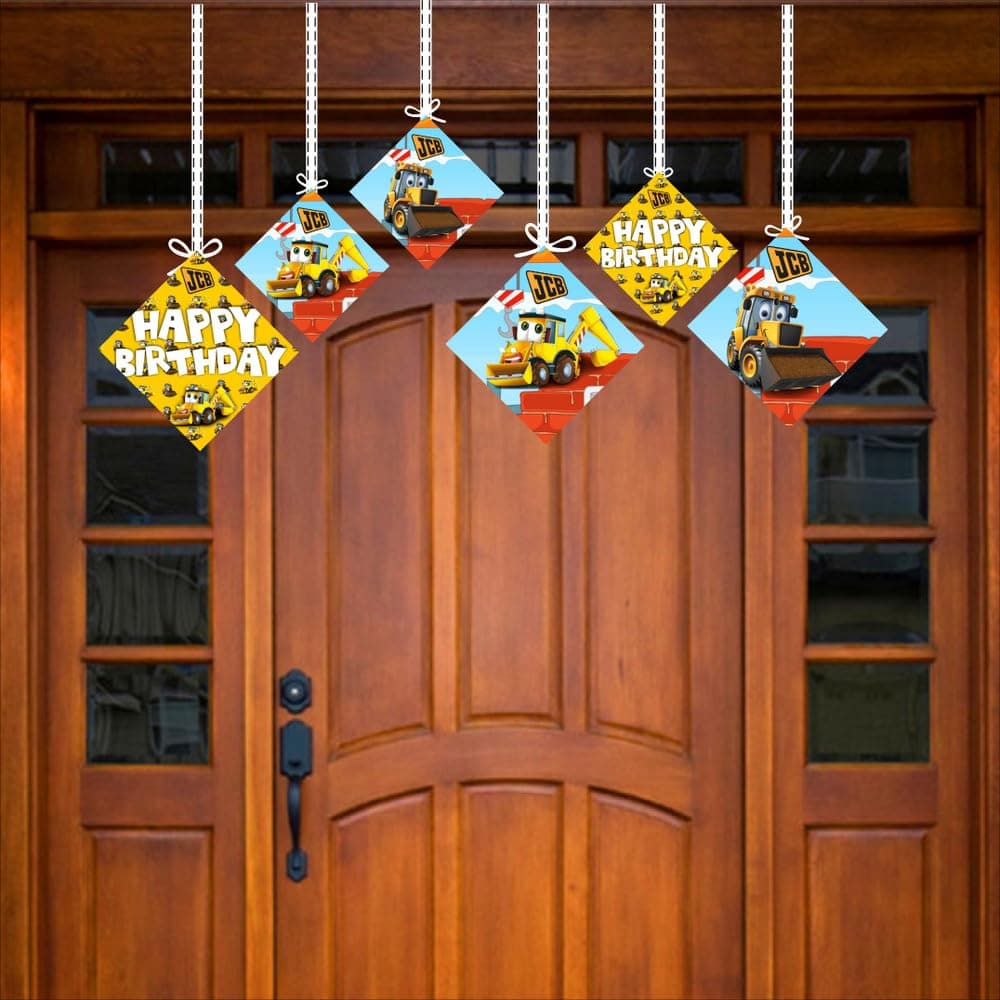Balloonistics Little JCB Theme Party Hangings - Pack of 12 Construction Zone Ceiling Decorations - Premium Cardstock Yellow Digger & Excavator Cutouts, Little Builder Birthday Party Decor (Hangings - Pack of 12) thumbnail 3