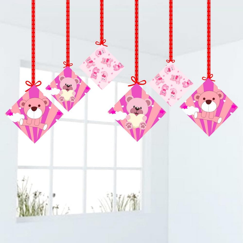Balloonistics Pink Teddy Bear Happy Birthday Hanging Swirls - Pack of 12 Double-Sided Cardstock Streamers, Ceiling Decor for 1st Birthday Party thumbnail 1