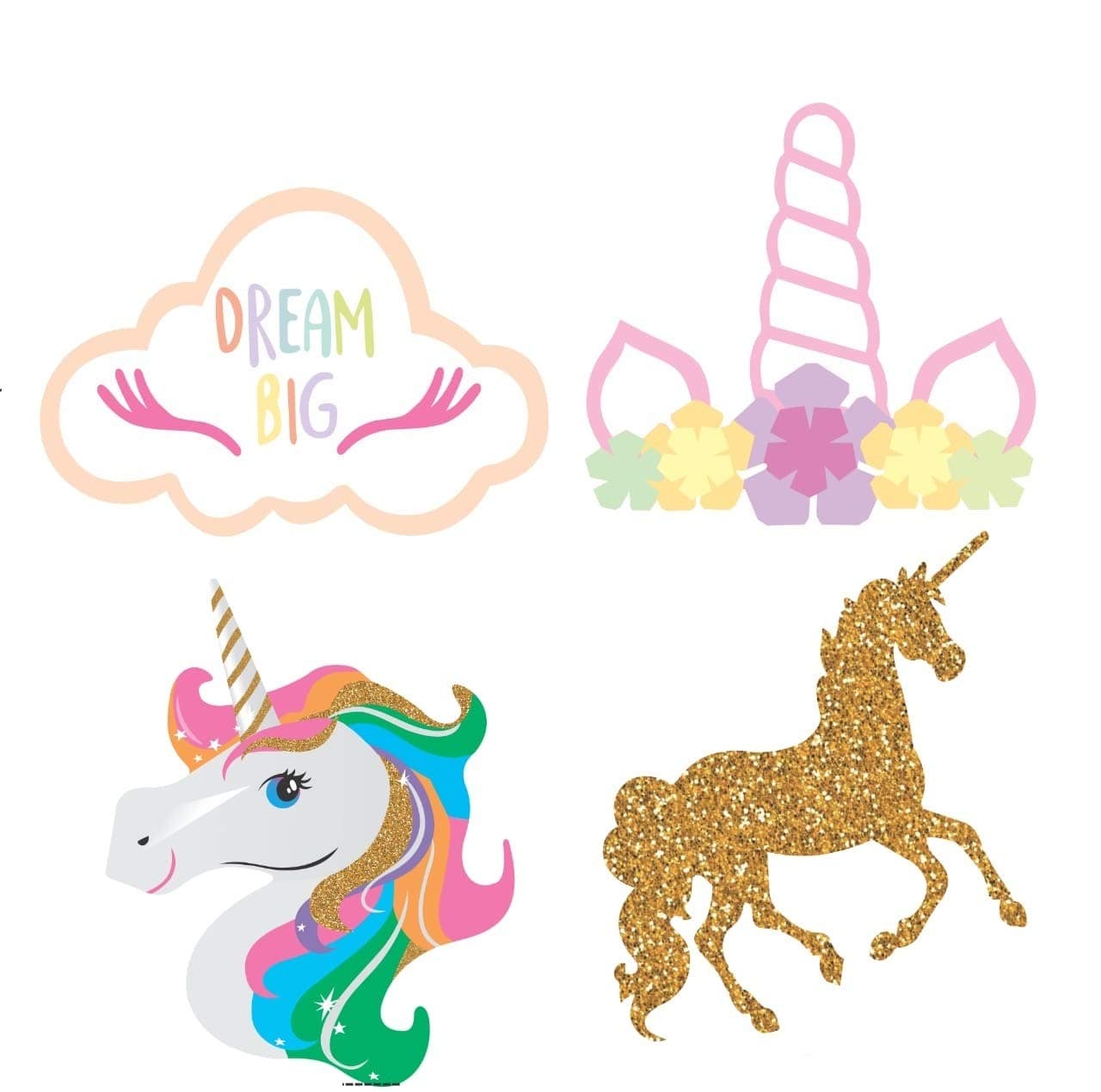 Balloonistics Unicorn Cardboard Cutout Decorations – Pack of 4 Magical Cardstock Standees for Unicorn Theme Birthday Party, Table Decor & Photo Booth thumbnail 1