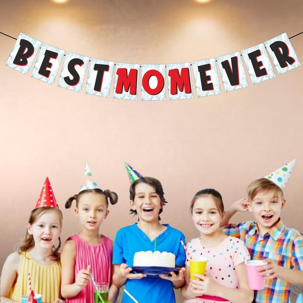 Balloonistics Best Mom Ever Banner Premium Cardstock Party Decorations for Mother Elegant Birthday & Mother’s Day Backdrop Sign with Ribbon (Best Mom Banner) thumbnail 3