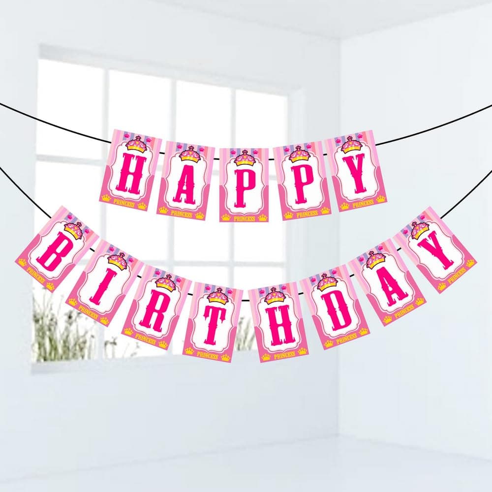 Balloonistics Princess Theme Happy Birthday Banner Premium Cardstock Birthday Decorations for Girls Party Backdrop for Girls (Happy Birthday Banner) thumbnail 1