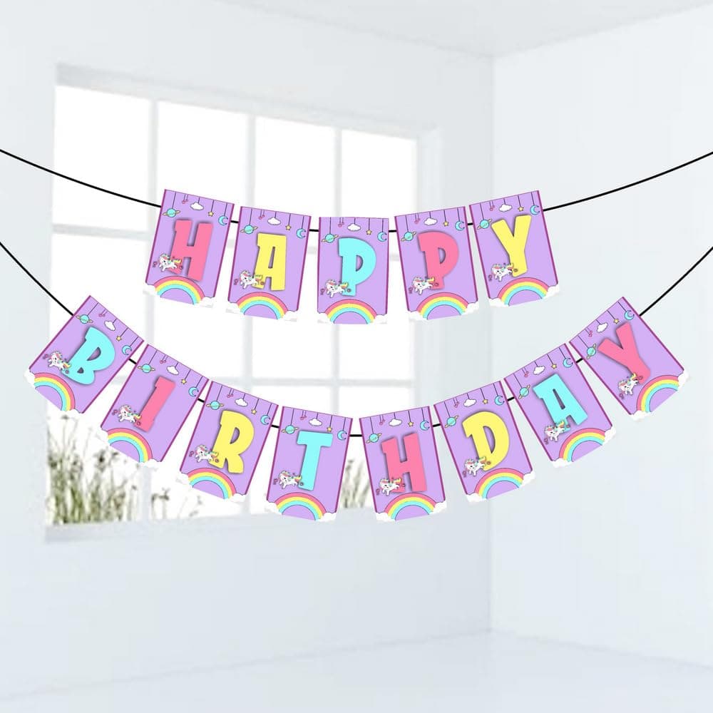 Balloonistics Unicorn Happy Birthday Banner – Magical Pastel Rainbow Bunting – Premium Cardstock Sparkle Party Decoration for Girls' Enchanted Unicorn Theme Birthdays thumbnail 1