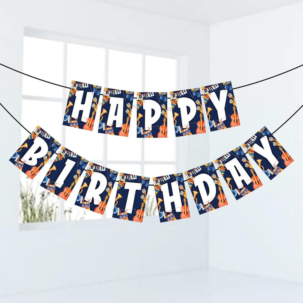 Balloonistics Music Theme Happy Birthday Banner – Rock & Roll Musical Note Bunting – Premium Cardstock Party Decorations for Musicians & Music Lovers thumbnail 2