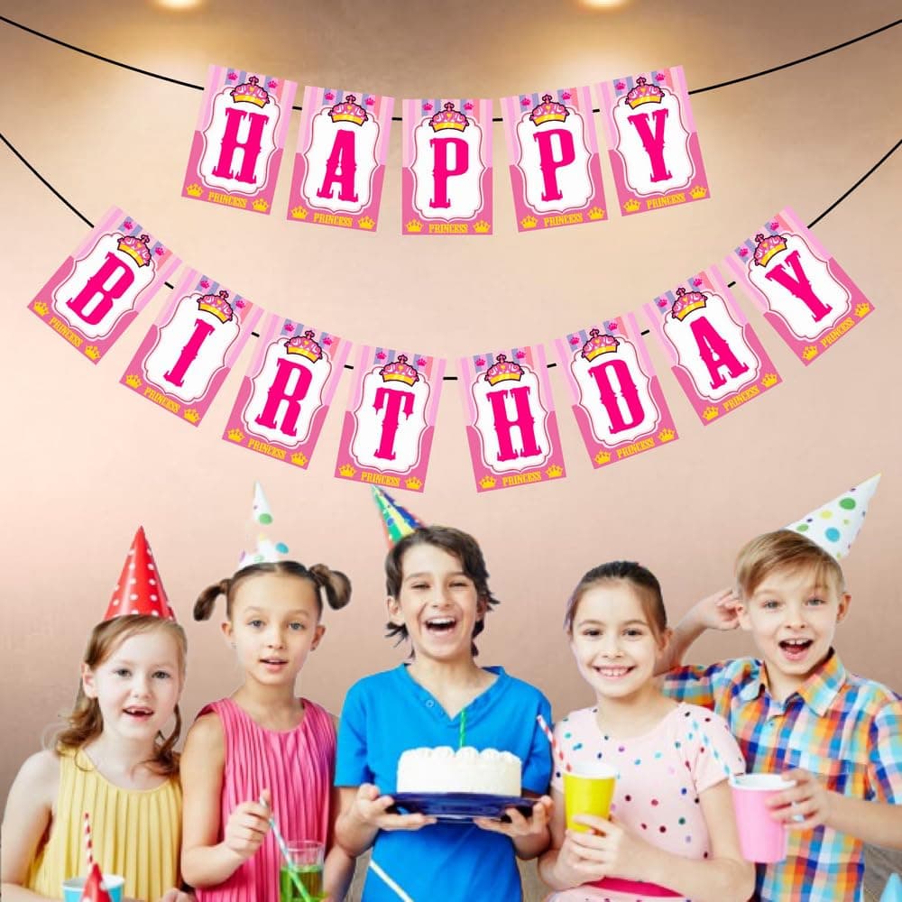 Balloonistics Princess Theme Happy Birthday Banner Premium Cardstock Birthday Decorations for Girls Party Backdrop for Girls (Happy Birthday Banner) thumbnail 3