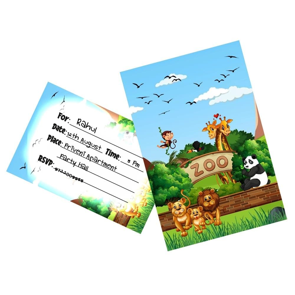 Balloonistics Zoo Theme Birthday Invitations - Pack of 10 Premium Matte Fill-In Cards - Lion, Giraffe & Zebra Jungle Safari Party Invites (Invite Cards - Pack of 10) thumbnail 1