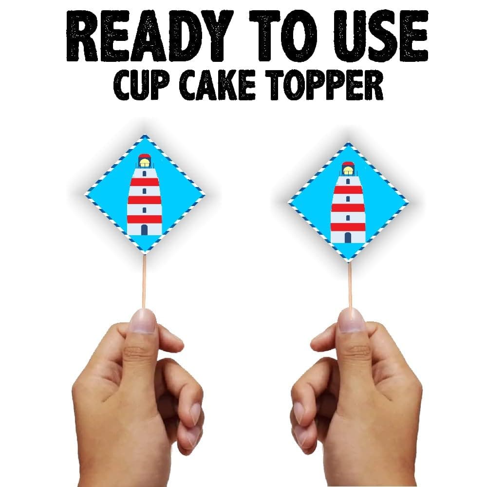 Balloonistics Sailor Theme Cupcake Toppers – Pack of 20 Premium Cardstock Cake Picks with Bamboo Sticks – Nautical Navy Blue & Red Decorations for Kids Birthdays, Baby Showers & Nautical Parties thumbnail 3