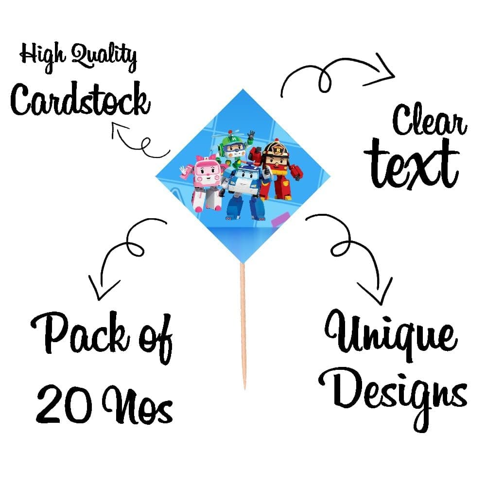 Balloonistics Robo Poli Cake Toppers – Pack of 20 Premium Cardstock Picks – Brooms Town Rescue Team Birthday Party Decorations for Kids' Cakes & Cupcakes thumbnail 5