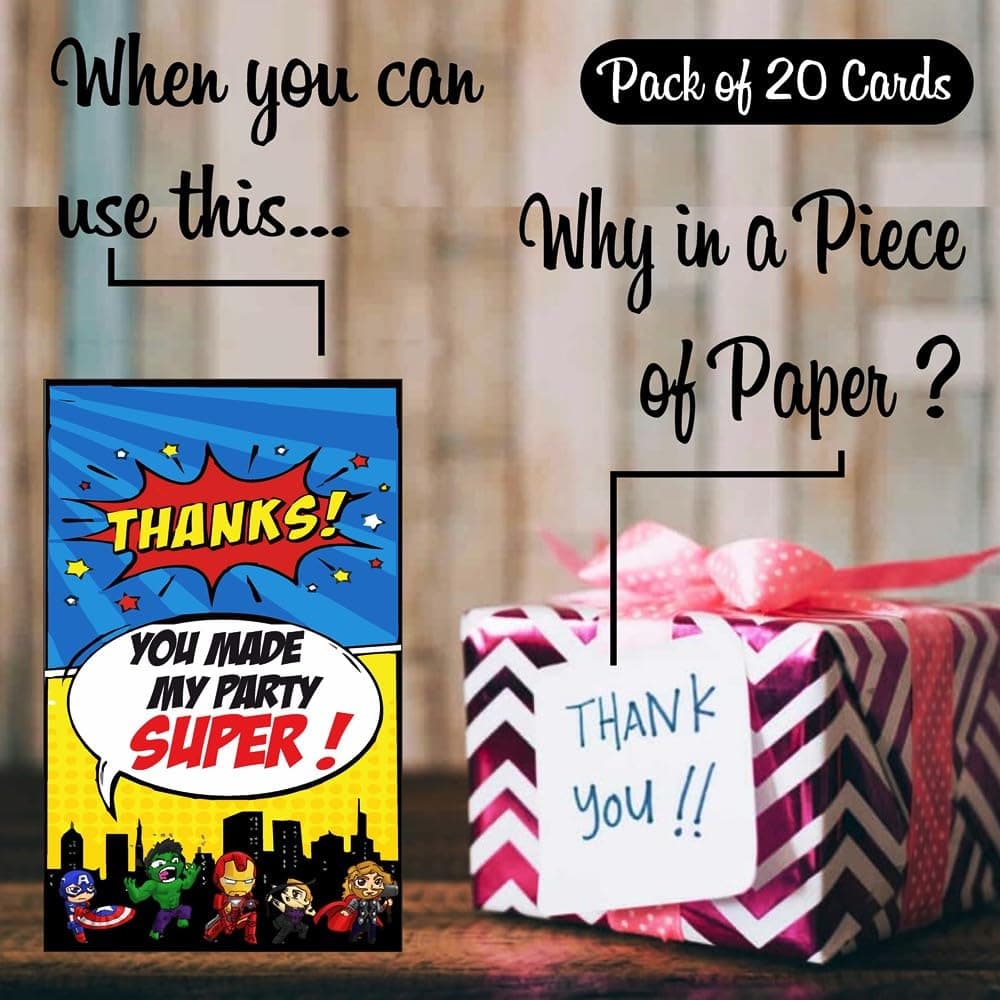 Balloonistics Super Little Hero Theme Thank You Cards – Premium Cardstock Note Cards for Kids' Superhero Birthday Party Favours & Return Gifts (Pack of 20) thumbnail 2