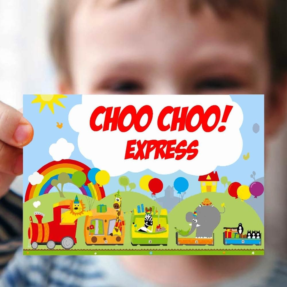 Balloonistics Train Birthday Theme Invitation Cards Double-Sided Cardstock Invite Notes Steam Engine Rail Party Cards for Birthday (Invite Cards - Pack of 10) thumbnail 2