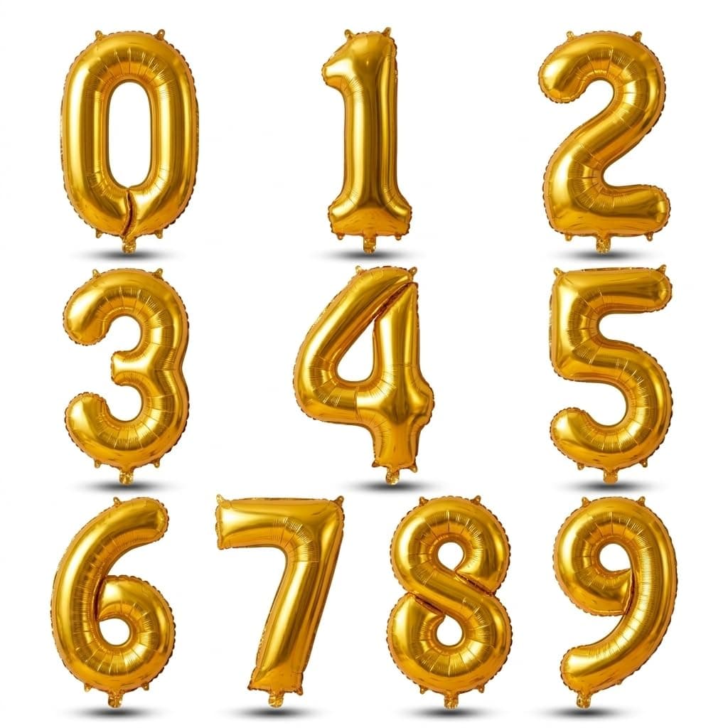 Balloonistics Foil Number Balloons Full 0-9 Set - Complete Digit Collection for Any Age Birthday, Anniversary, Milestone Party Decoration, Photo Booth Backdrop, Cake Table Decor thumbnail 1