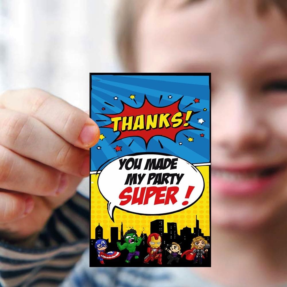 Balloonistics Super Little Hero Theme Thank You Cards – Premium Cardstock Note Cards for Kids' Superhero Birthday Party Favours & Return Gifts (Pack of 20) thumbnail 1