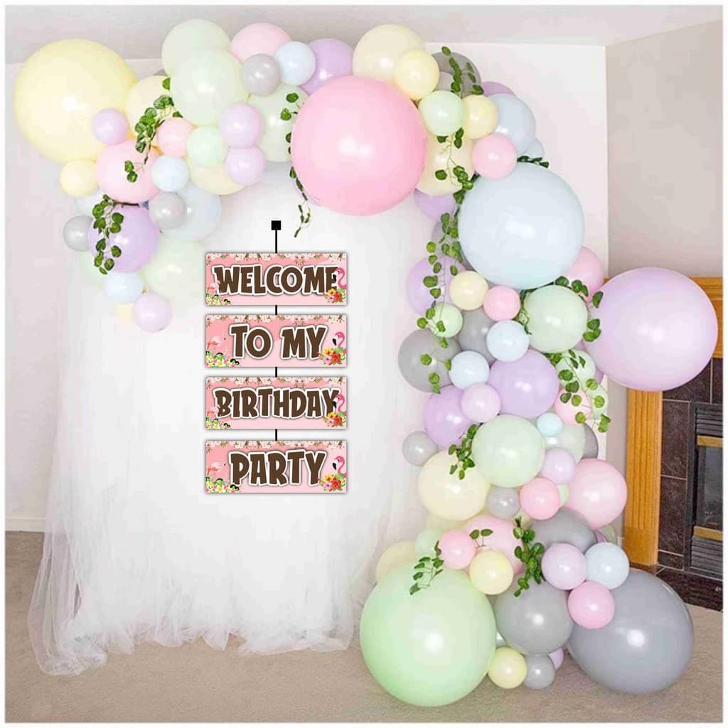 Balloonistics Flamingo Theme Welcome Outdoor Board - 2.3 Ft Large Happy Birthday Entryway Sign - Premium Cardstock "Let’s Flamingle" Decoration with Ribbons, Tropical Luau & Pool Party Backdrop (Welcome Outdoor Board) thumbnail 4