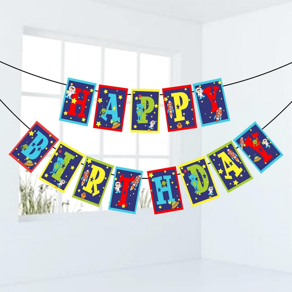 Balloonistics Space Theme Birthday Banner – Outer Space Party Decoration for Kids' Birthdays thumbnail 1