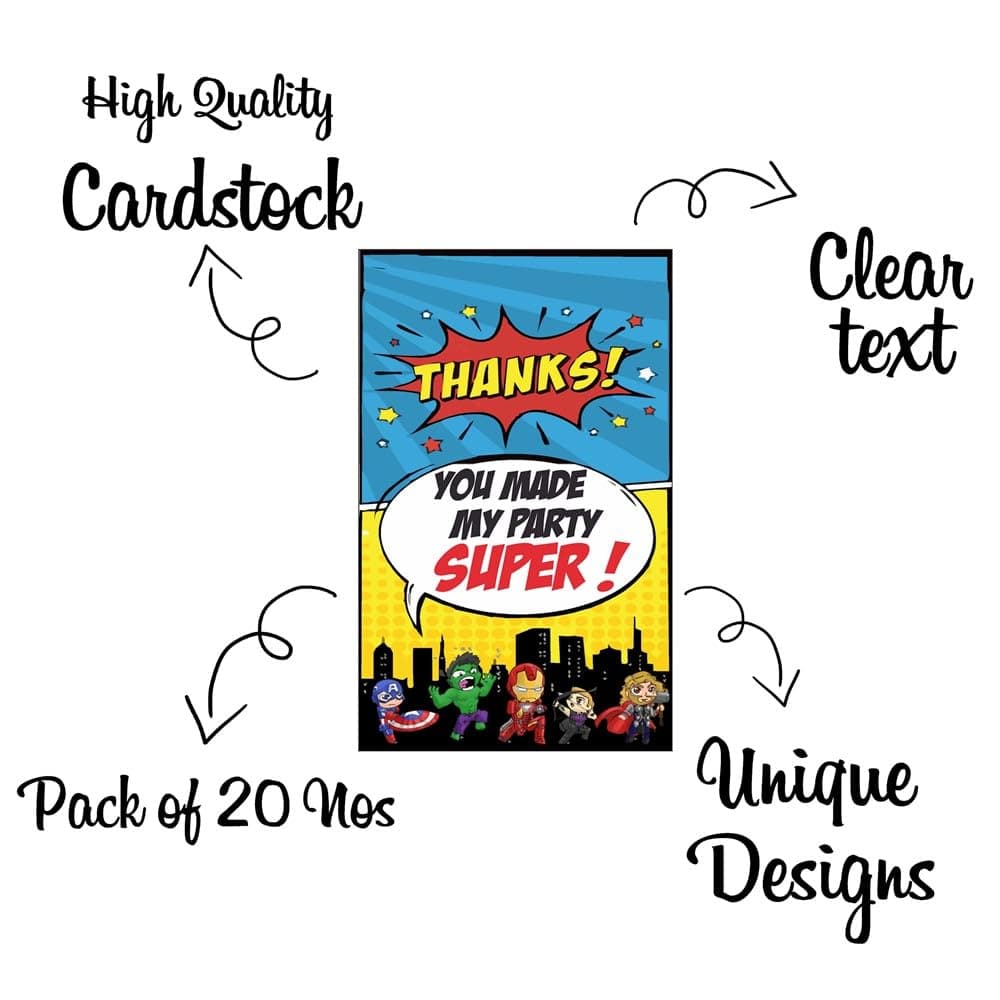 Balloonistics Super Little Hero Theme Thank You Cards – Premium Cardstock Note Cards for Kids' Superhero Birthday Party Favours & Return Gifts (Pack of 20) thumbnail 5