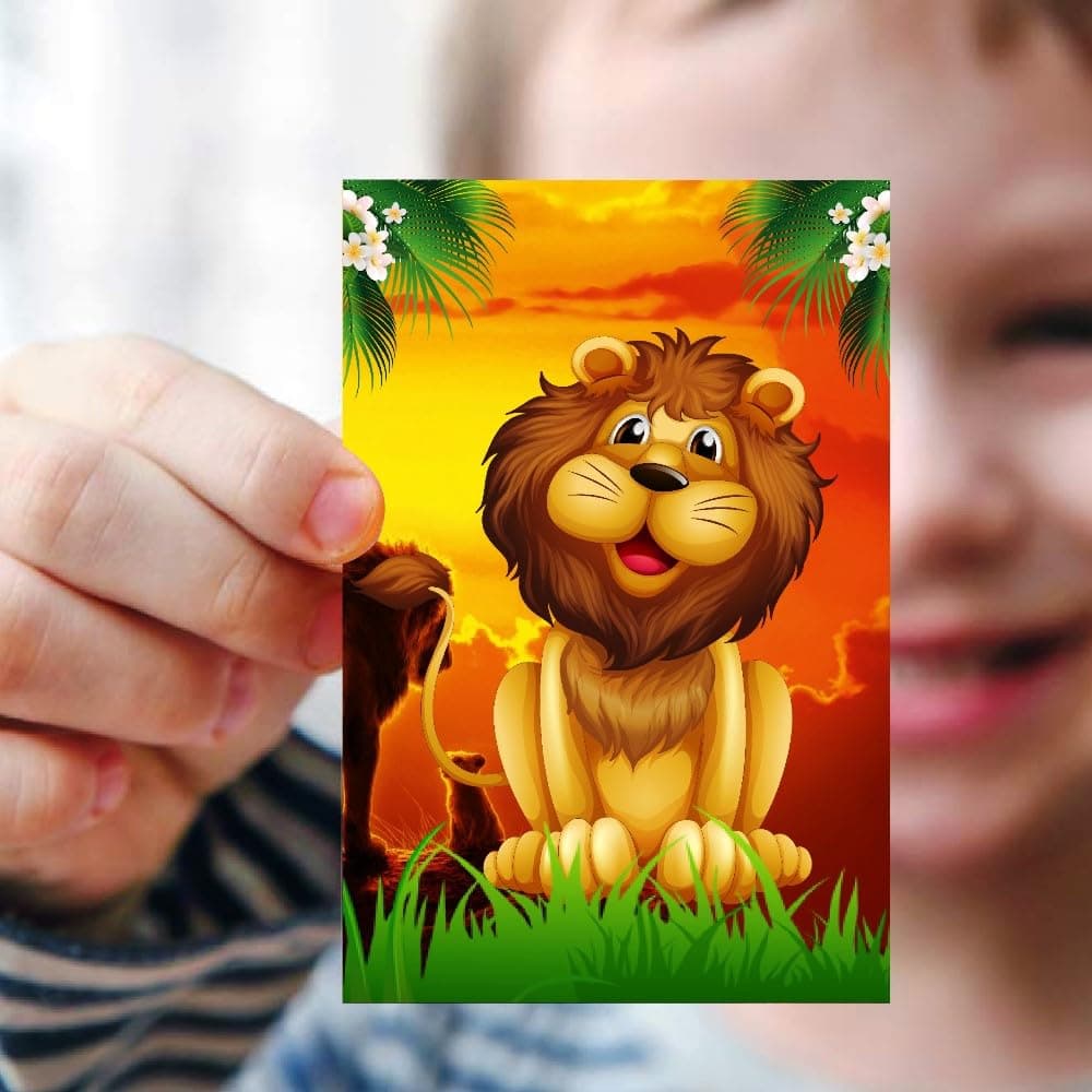 Balloonistics Lion Theme Birthday Invitation Cards - Pack of 20 Roaring Jungle Safari Party Invites - Premium Cardstock "King of the Jungle" Fill-in Invitations, Wild One & Zoo Theme Birthday Supplies (Invite Cards - Pack of 10) thumbnail 2