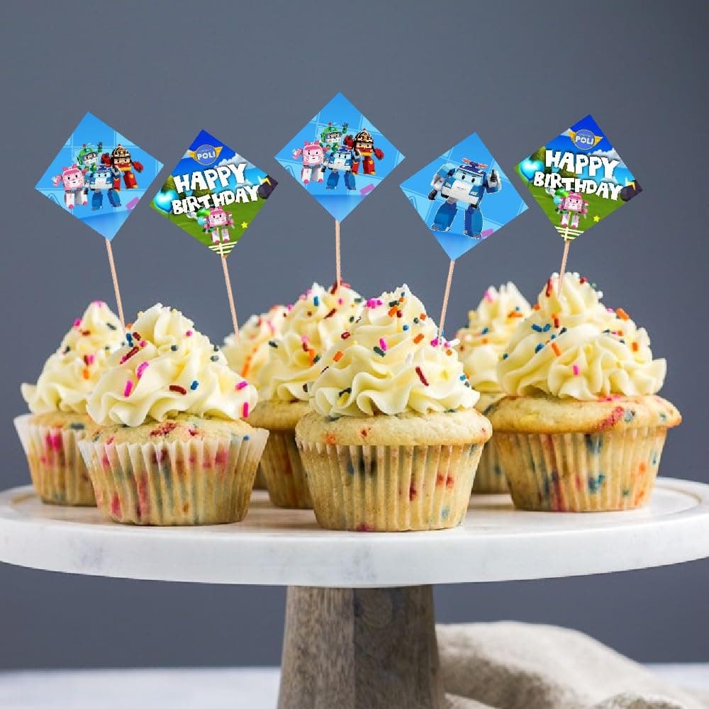 Balloonistics Robo Poli Cake Toppers – Pack of 20 Premium Cardstock Picks – Brooms Town Rescue Team Birthday Party Decorations for Kids' Cakes & Cupcakes thumbnail 2
