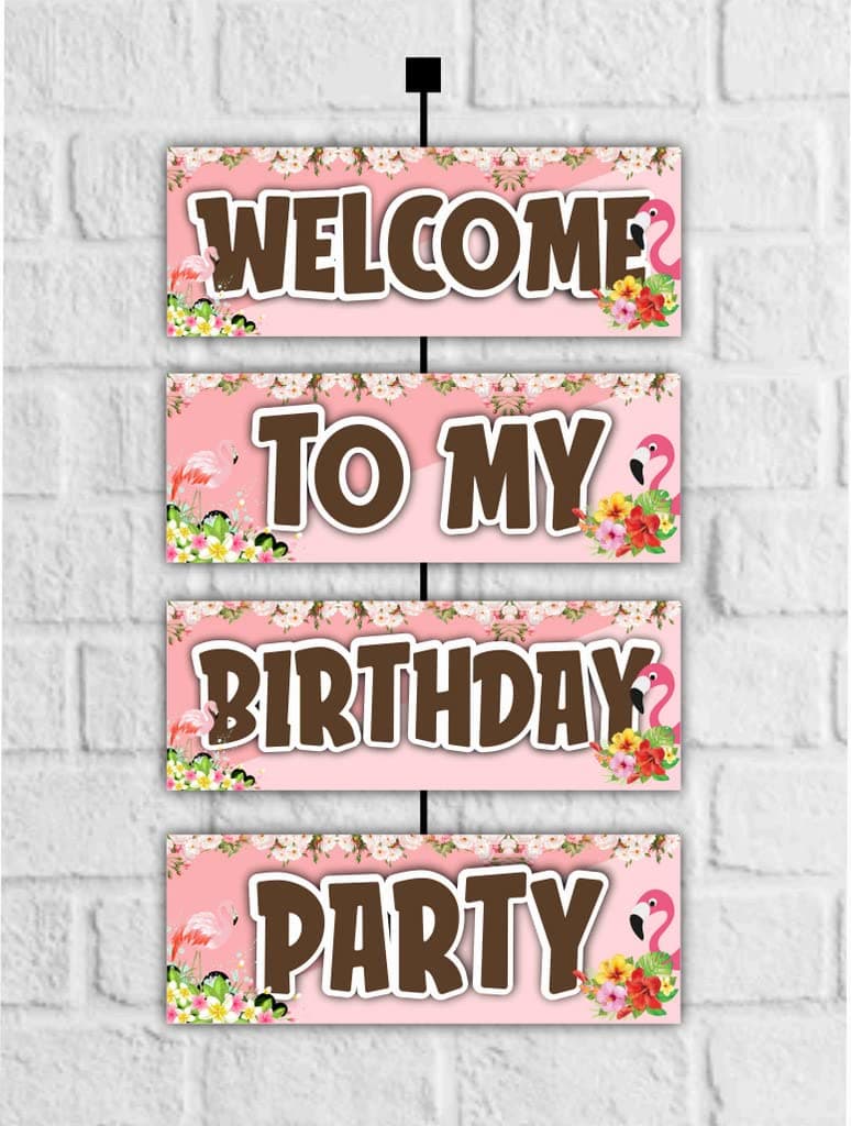 Balloonistics Flamingo Theme Welcome Outdoor Board - 2.3 Ft Large Happy Birthday Entryway Sign - Premium Cardstock "Let’s Flamingle" Decoration with Ribbons, Tropical Luau & Pool Party Backdrop (Welcome Outdoor Board) thumbnail 1